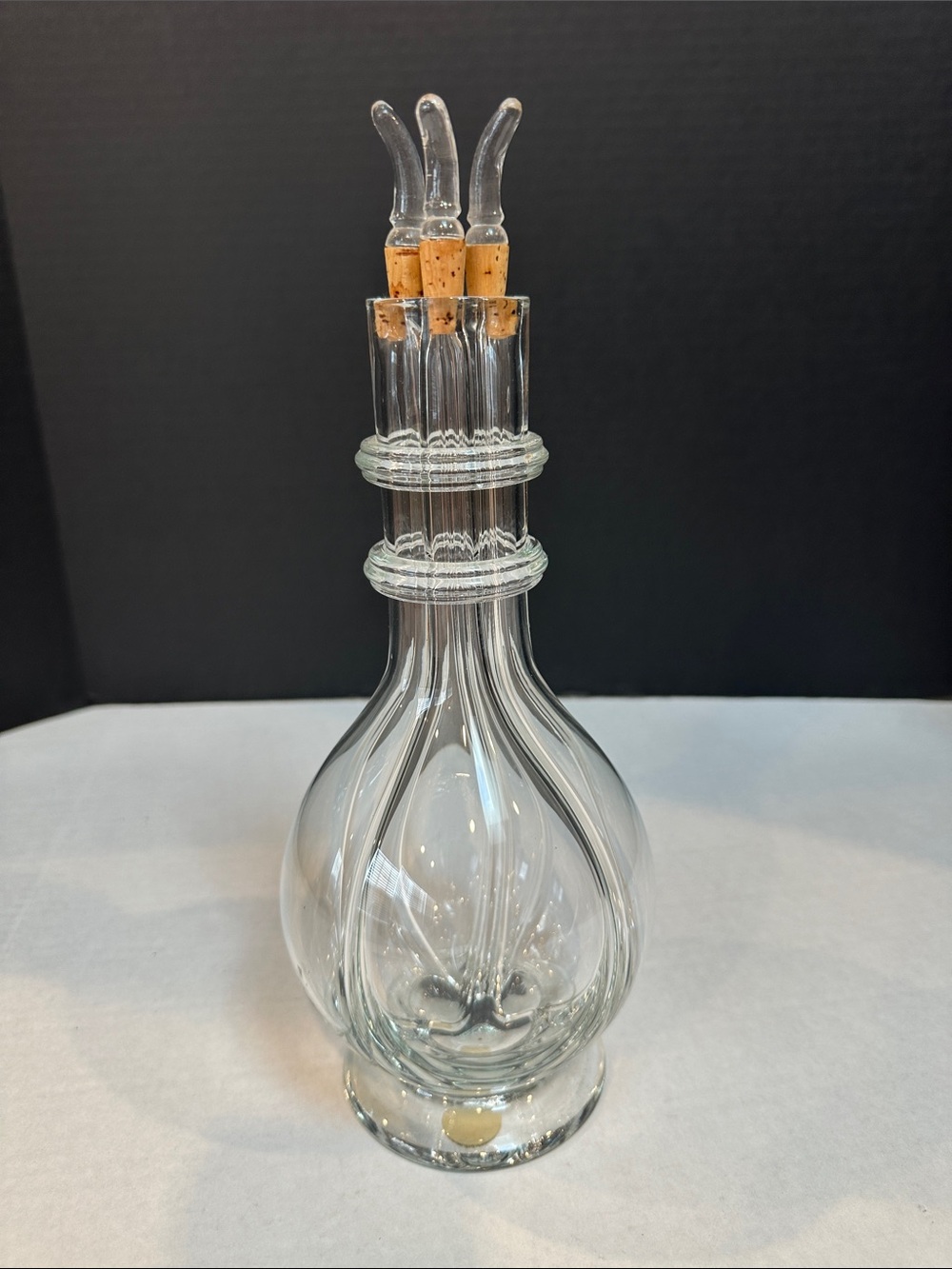 Czechoslovakian tasting bottle with 4 compartments. 2 glasses included.